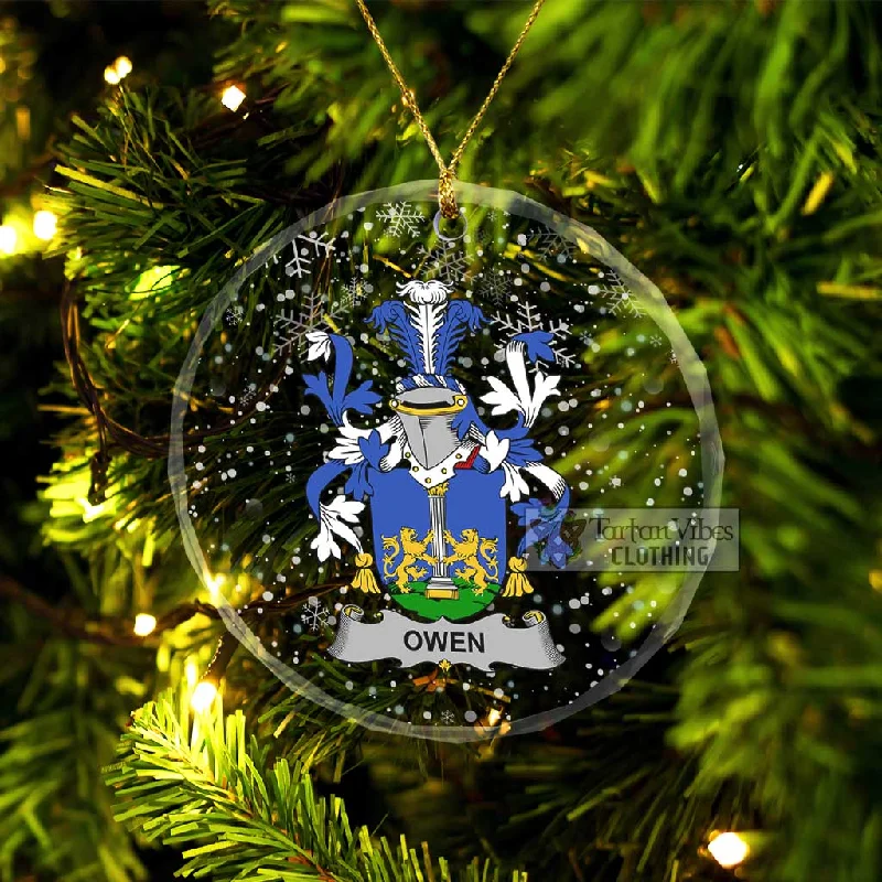 Owen Irish Clan Christmas Glass Ornament with Coat of Arms Zip Front Button Front Snap Front