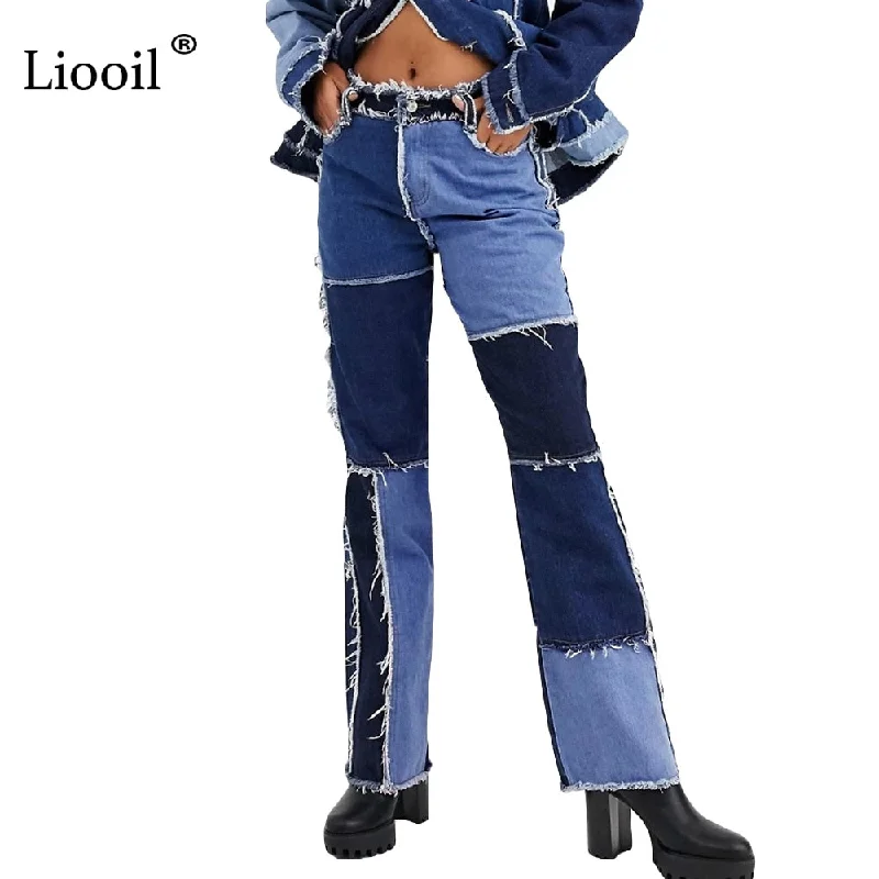 Liooil Patchwork Skinny Straight Leg boyfriend Jeans Woman High Waist Denim Trousers Sexy Color Block Brown Streetwear Pants Trousers trendy modern Liooil Patchwork Skinny Straight Leg boyfriend Jeans Woman High Waist Denim Trousers Sexy Color Block Brown Streetwear Pants Trousers trendy modern