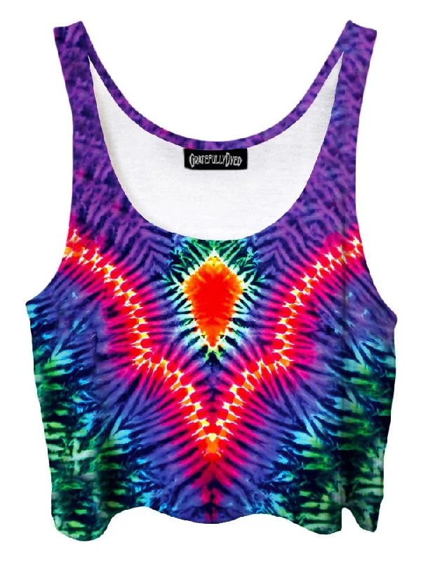 Pointed V Rainbow Tie-Dye Crop Top Wool Fabric Cashmere Fabric Tweed Fabric