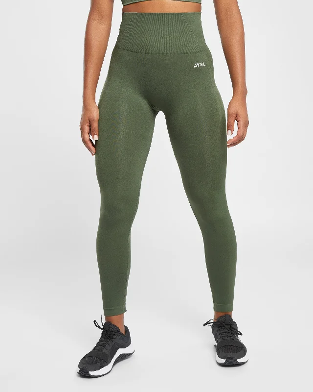 Empower Seamless Leggings - Khaki Green Comfortable Leggings with Pockets