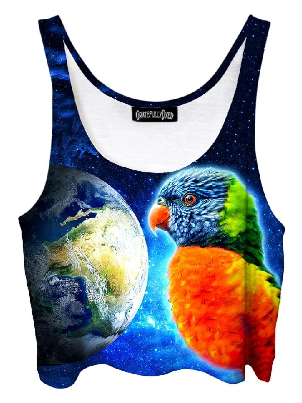 Mimic Parrot Planet Galaxy Crop Top Wool Fabric Cashmere Fabric Tweed Fabric