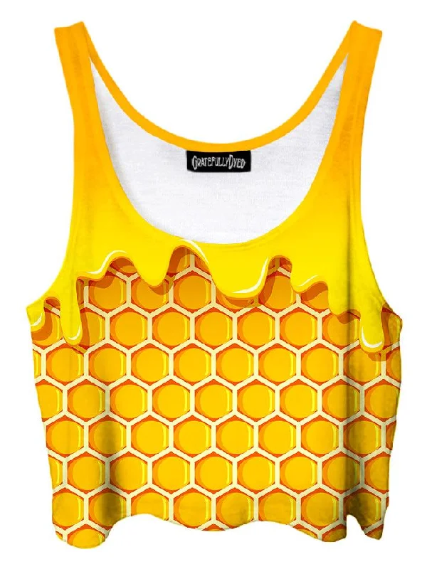 Honey Dripping Honeycomb Crop Top Graphic Embroidered Appliqued
