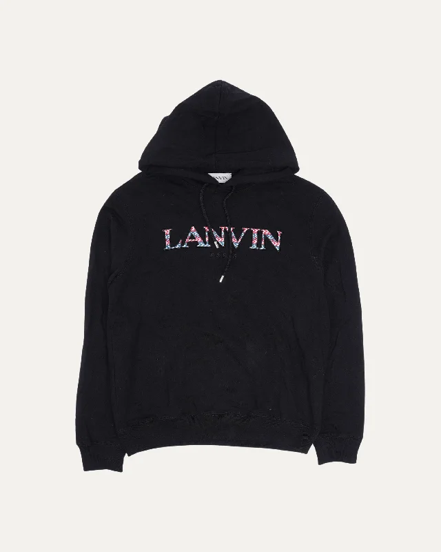 Embroidered Hoodie Hoodie with Exposed Zipper Edgy Industrial
