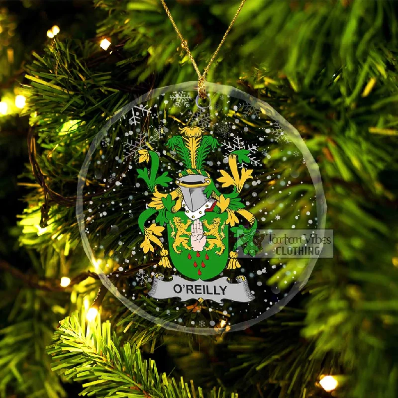 O'Reilly Irish Clan Christmas Glass Ornament with Coat of Arms Rayon Velvet Corduroy