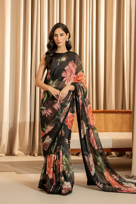 Marozai Crop Top & Saree (Sleeveless) Chenille Brocade Lace