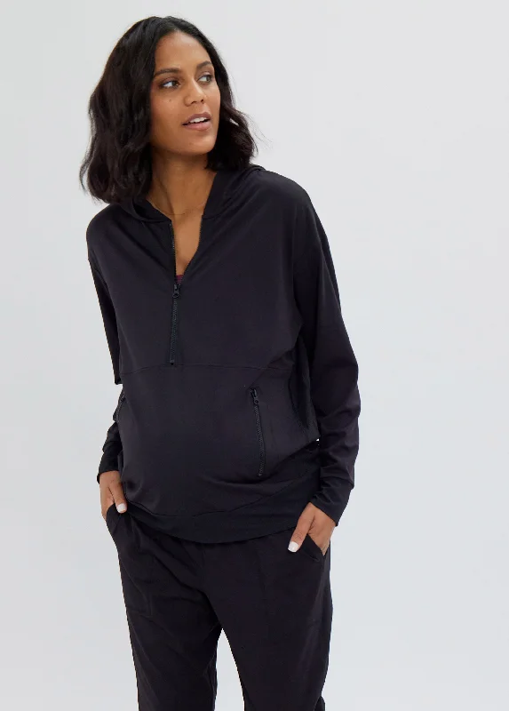 The Ultimate Maternity and Nursing Pullover Black Textured Knit Design