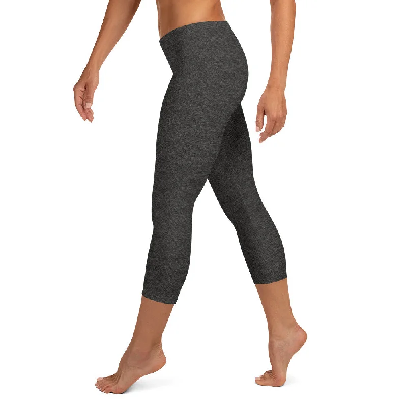 Faux Black Leather Capri Leggings Fashionable High-Rise Workout Leggings