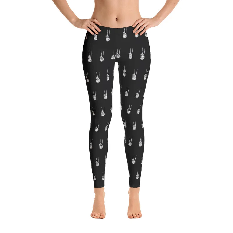 Skeleton Peace Handsewn Leggings Stylish Pockets Active Leggings