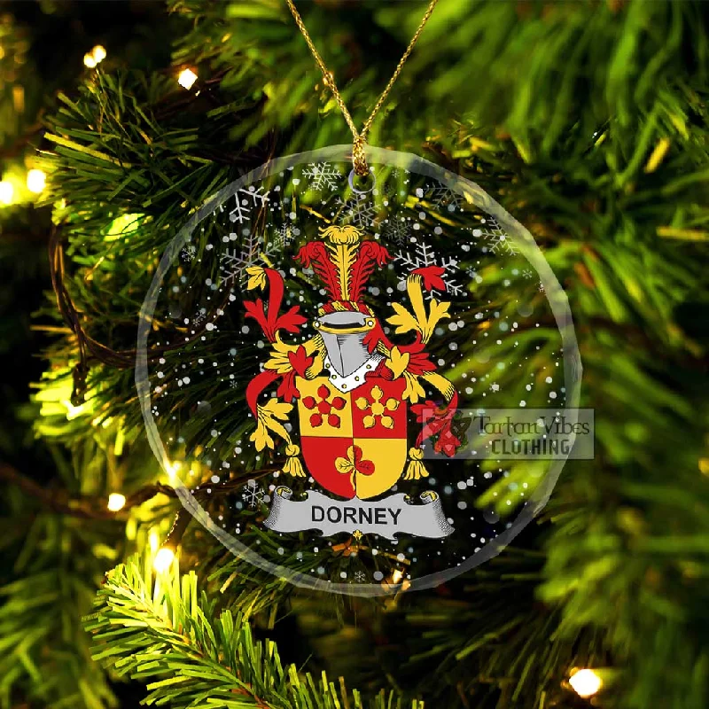 Dorney Irish Clan Christmas Glass Ornament with Coat of Arms Wool Cashmere Tweed