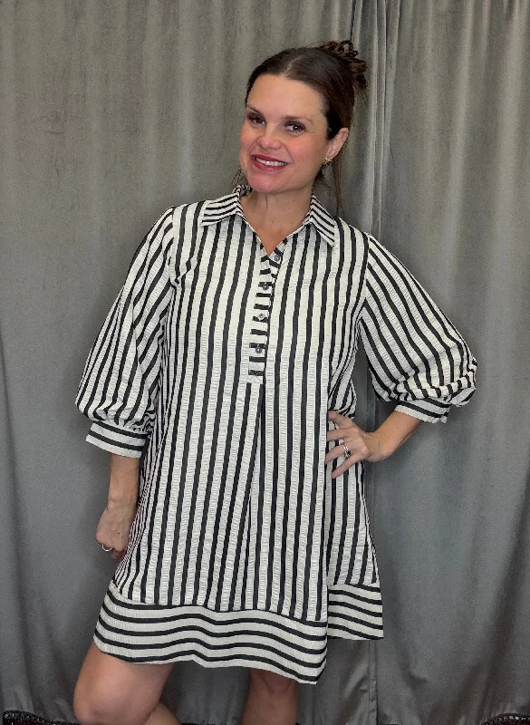 Striped Pullover Mini Dress Chenille Soft Sweater