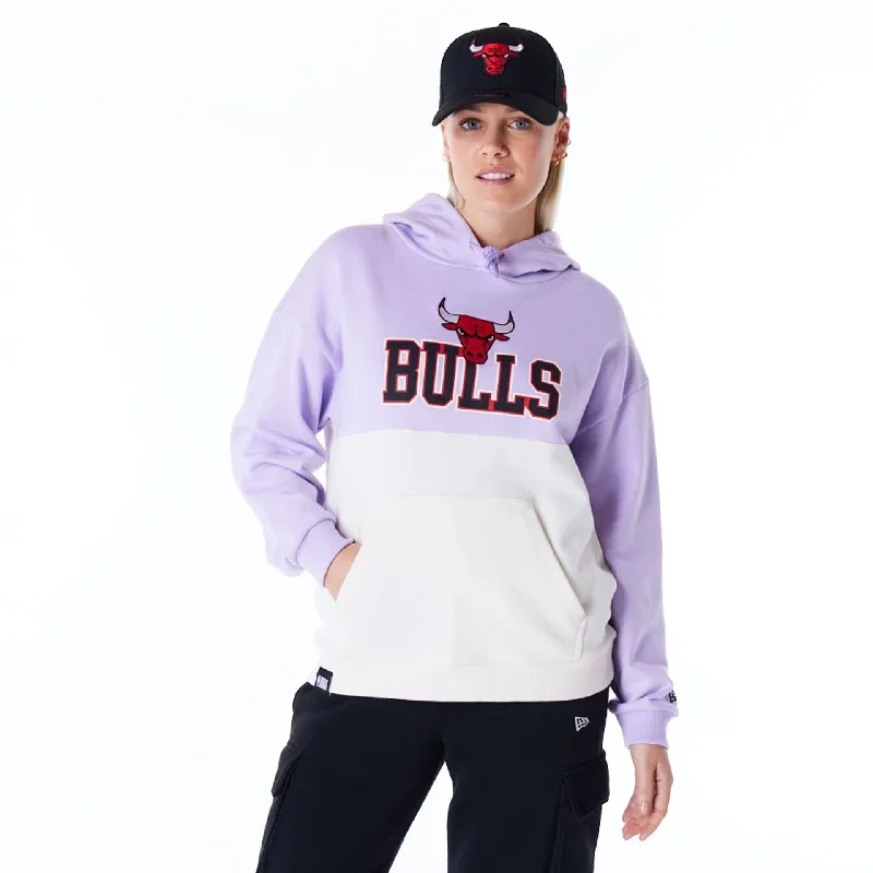 Chicago Bulls Womens NBA Pastel Purple Oversized Pullover Hoodie Short Puff Sleeve