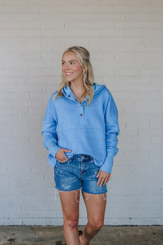 New In Town Ocean Blue Hoodie Sweatshirt Hoodie with Frayed Bohemian Relaxed