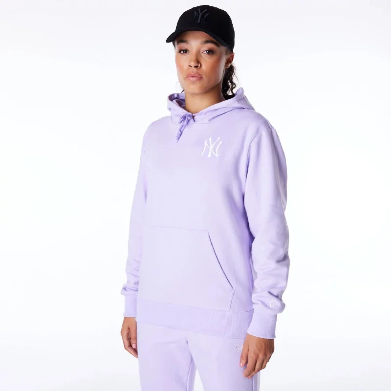 New York Yankees Womens MLB League Essential Pastel Purple Pullover Hoodie V-Neck Stylish Pullover