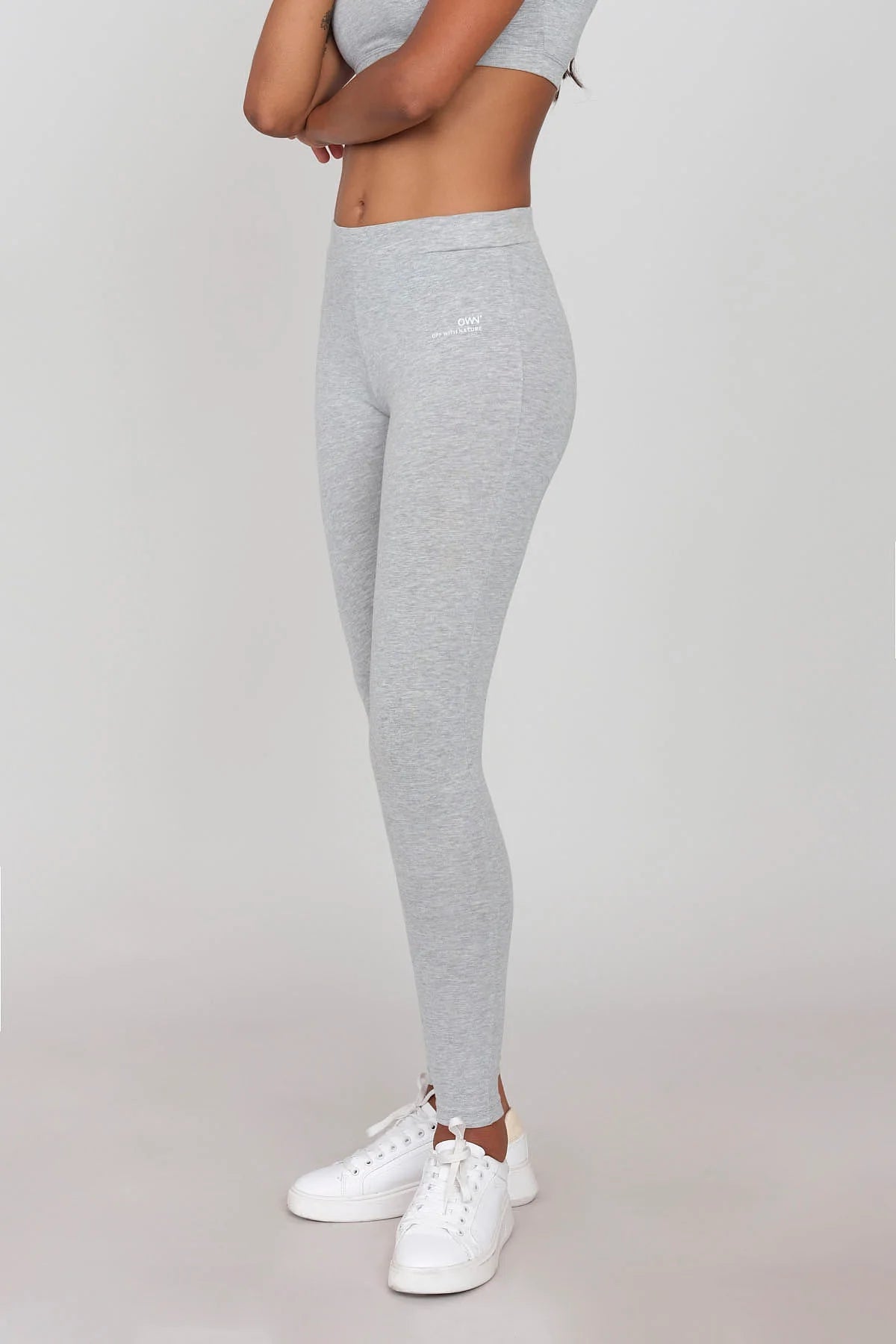 Organic Cotton Leggings Grey Comfortable Wide-Band Leggings