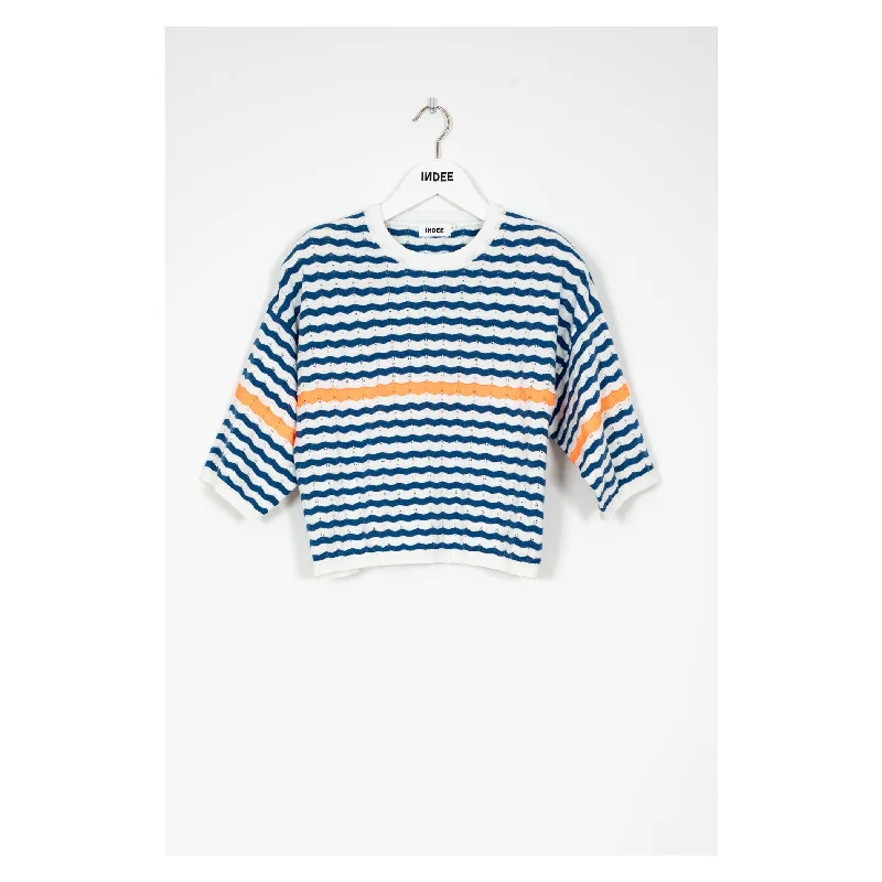 Indee Blue Striped Knit Pullover Chunky Knit Pullover