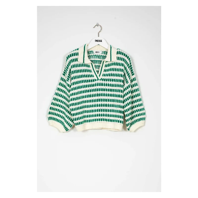 Indee Off White Bicolor Polo Pullover V-Neck Stylish Pullover