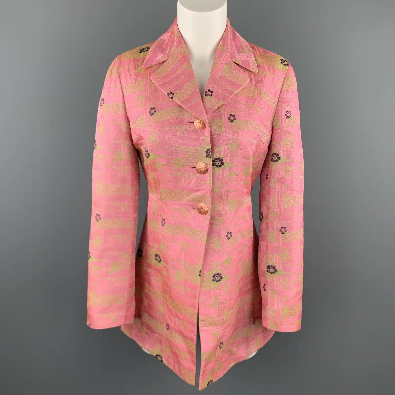 CHRISTIAN LACROIX Size 6 Pink & Green Floral Jacquard Coat Bodycon Sheath Shift