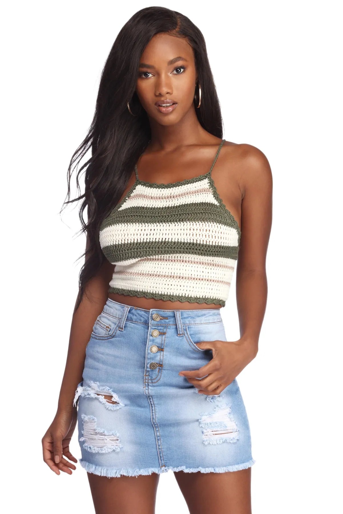 Cutie In Crochet Crop Top Fleece Nylon Spandex