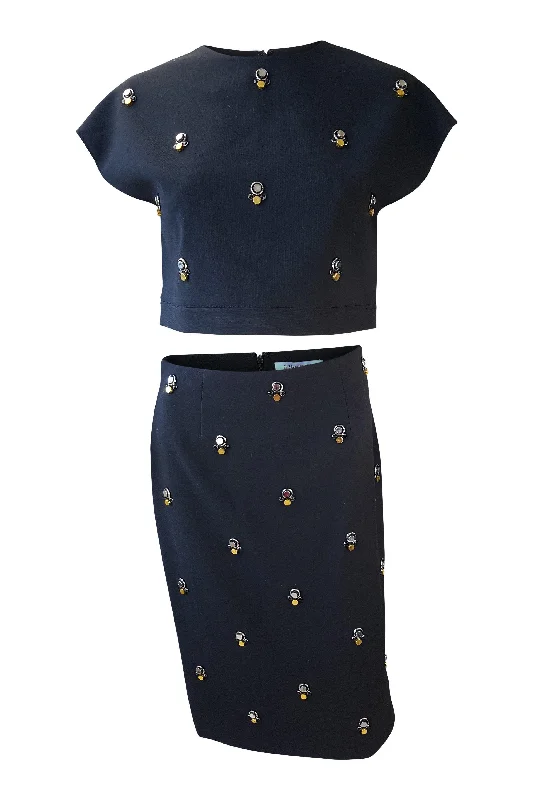 ELIZABETH & JAMES Lima Crop Top & Pencil Skirt Set (UK 8) Real Fur Shearling Chenille