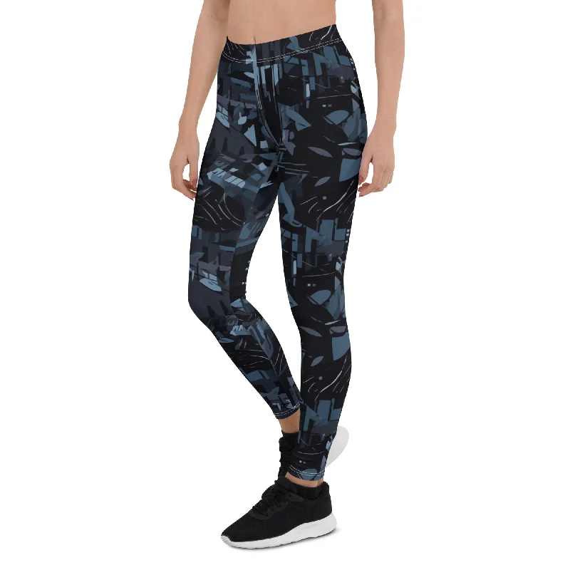 Blue Fractal CyberCamo Leggings Chic Printed Yoga Pants