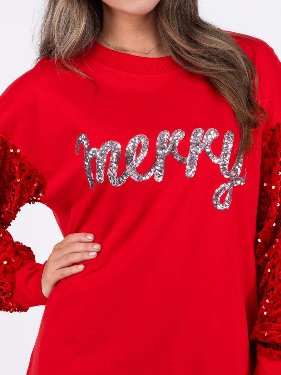 Women s Christmas Loose Pullover Glitter Sequin Long Sleeve Crew Neck Reindeer Printed Sweatshirt with Pockets Elbow Length Sleeve Women s Christmas Loose Pullover Glitter Sequin Long Sleeve Crew Neck Reindeer Printed Sweatshirt with Pockets Elbow Length Sleeve