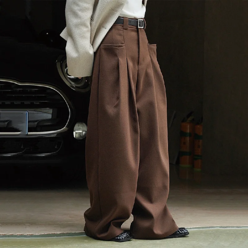 Double Pleat Wide-leg High-rise Tailored Trousers Trousers Summer Linen