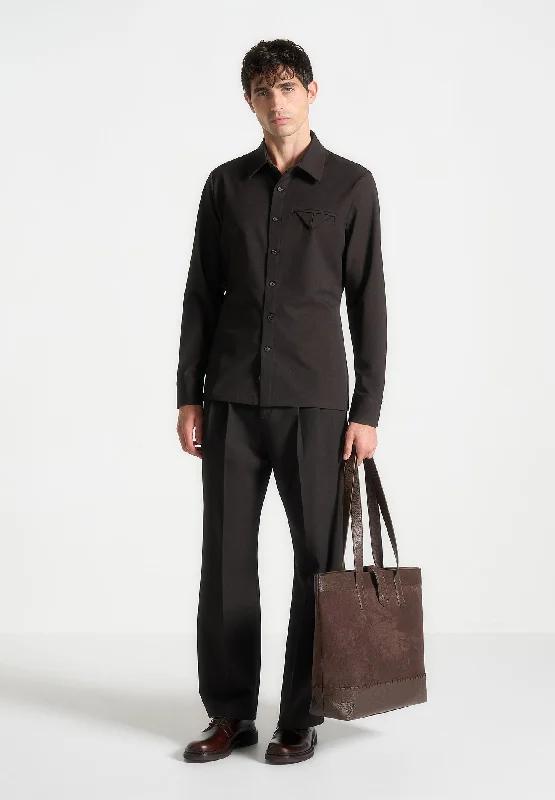 Relaxed Fit Textured Twin Pleat Tailored Trousers - Brown Cropped Trousers Casual Linen Relaxed Fit Textured Twin Pleat Tailored Trousers - Brown Cropped Trousers Casual Linen