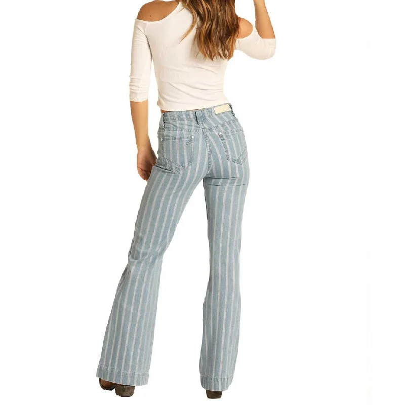 Rock & Roll Denim Women's High Rise Striped Trouser Trousers chic fashionable