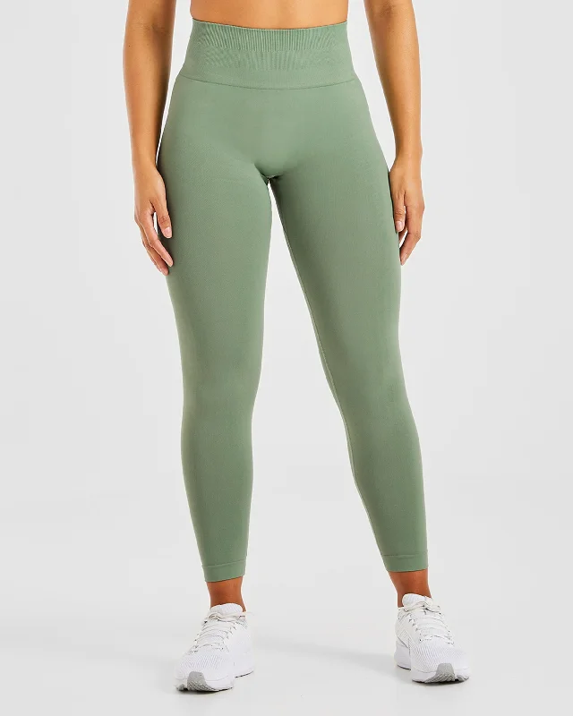 Power Seamless Leggings - Olive Fashionable Ribbed Knit Leggings