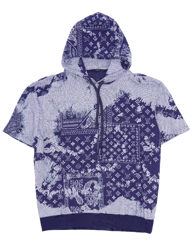 Monogram Bandana Short-Sleeve Hoodie Hoodie with Hem Lace Feminine Delicate