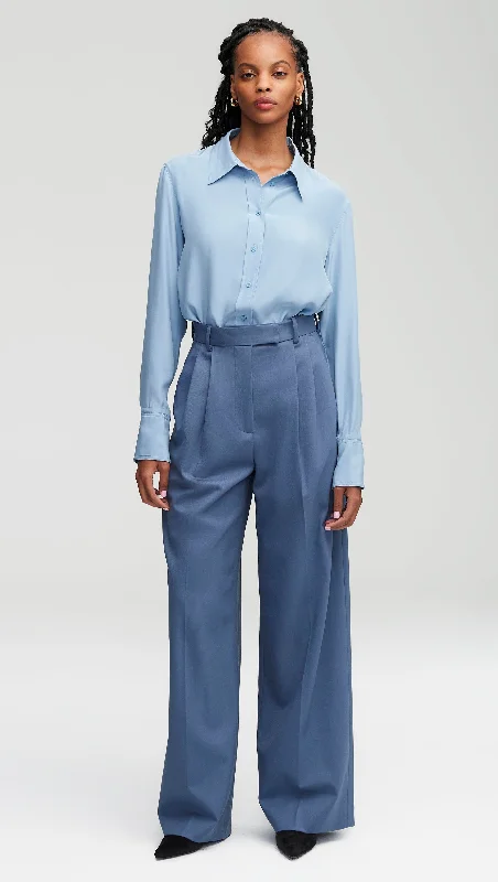 Pleated Trouser in Seasonless Wool | Pigeon Blue Trousers Timeless Classic