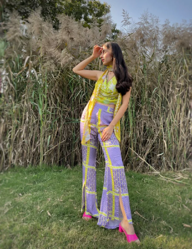 Esmé Genz Crop Top & Pant Set & Fly Dupatta Elasticated Padded Insulated