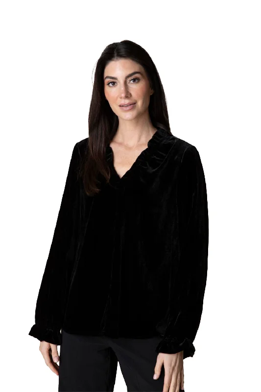 Women's Habitat Velvet Flounce Collar Pullover Black Saggy Sleeve Comfort