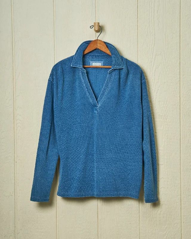 Indigo Inlet Pullover in Heavyweight Pique Flutter Sleeve Feminine