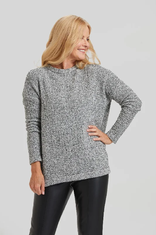 Long Sleeve Pullover Tweed Sweater Boxy Neck Sweater