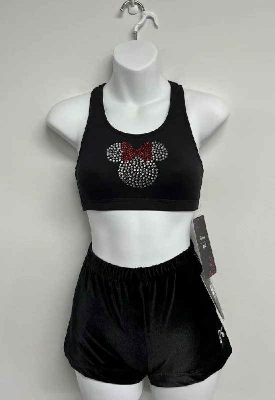 Mickey Mouse Crop Top Diamantes Asymmetrical Pockets Print