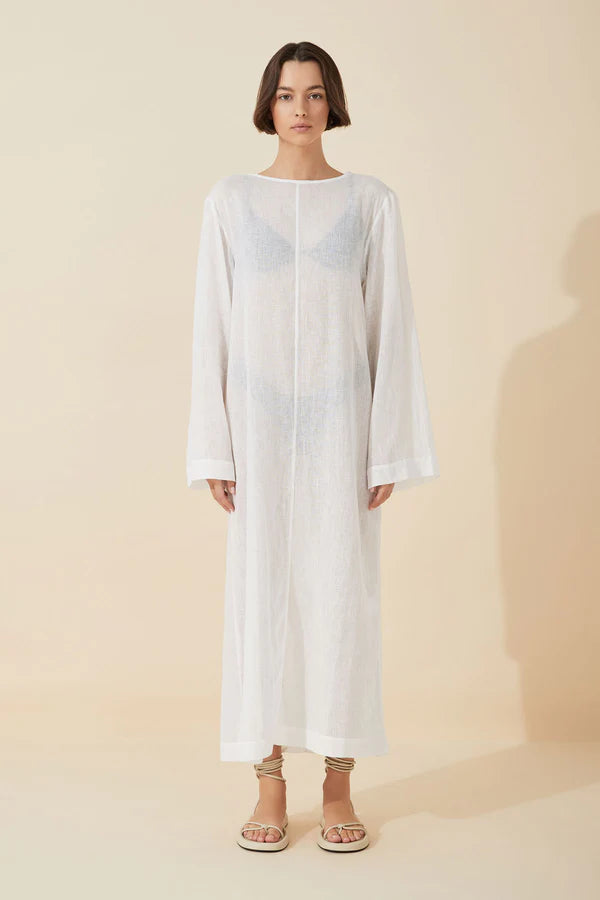 White Linen Blend Pullover Dress Seamless Knit Pullover
