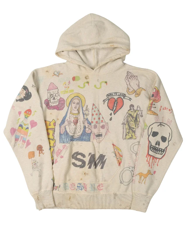 Graffiti Hoodie Hoodie with Rolled Sleeves Casual Relaxed