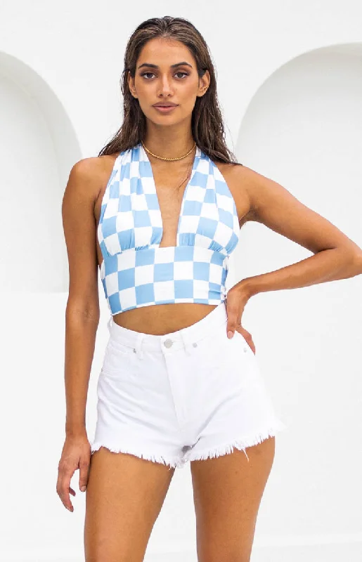 Hypnotize Crop Top Blue Front Pockets Side Pockets Patch Pockets