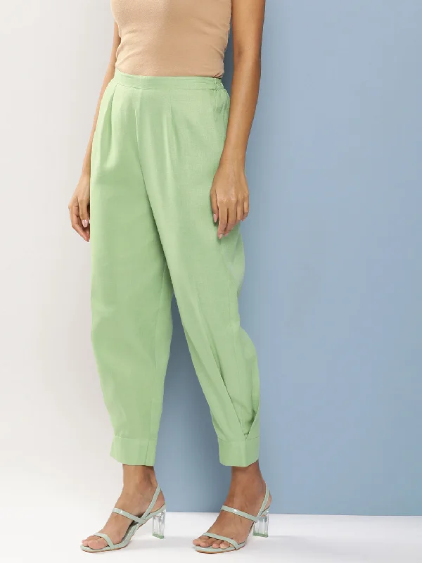 Green Loose Fit Pleated Trousers Trousers Velvet Soft