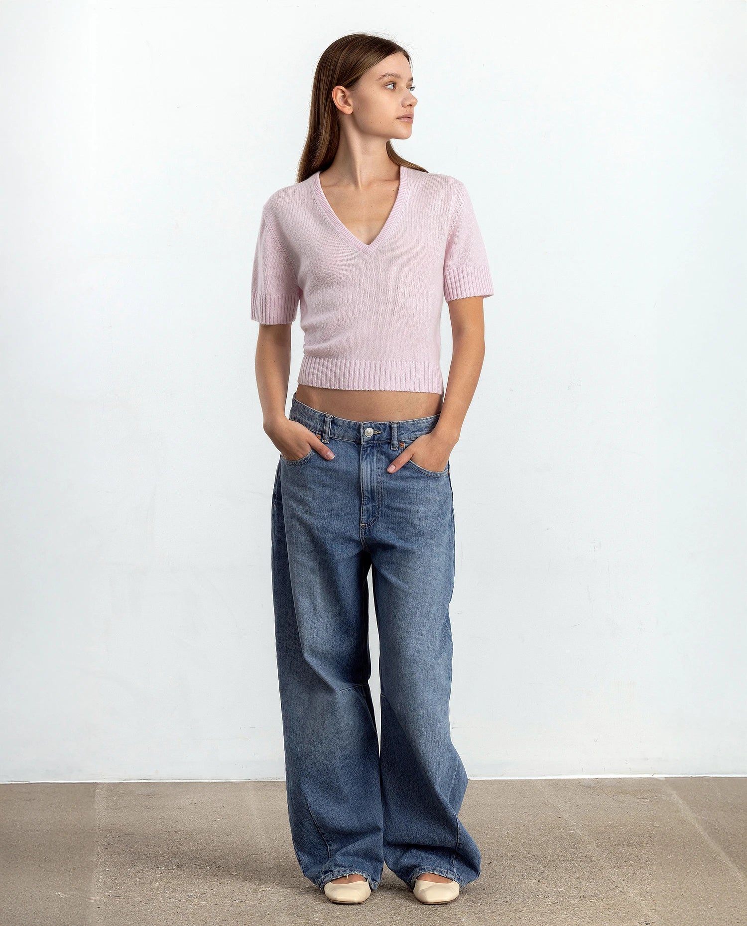 Cashmere Pullover in Rose - Gerade Passform Short Sleeve Top