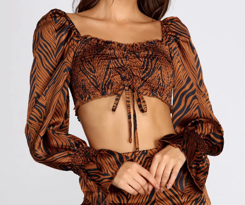 Wild Girl Smocked Crop Top Anti-Shrink Durable Soft