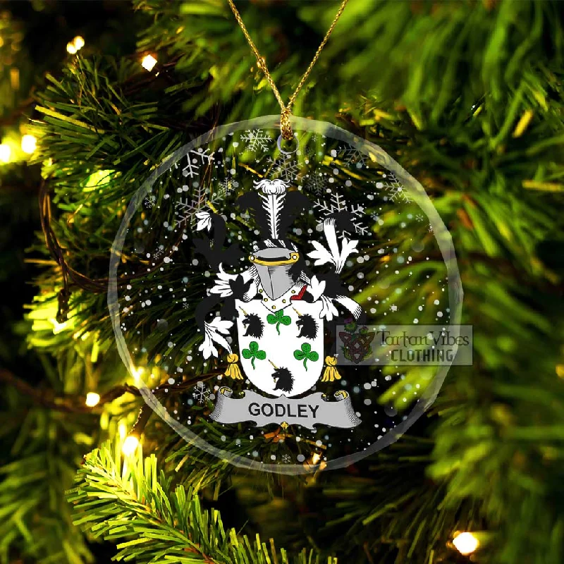 Godley Irish Clan Christmas Glass Ornament with Coat of Arms Suede Faux Fur Shearling