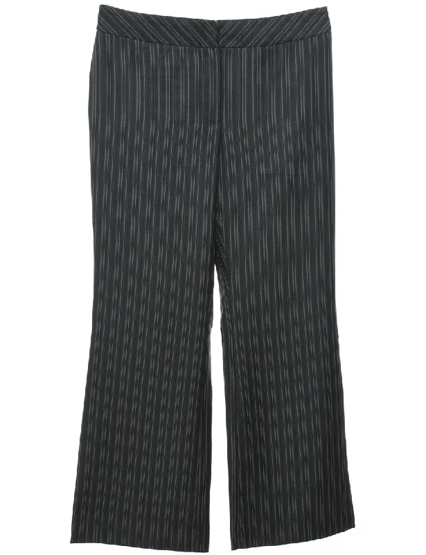 Striped Pattern Dark Grey Trousers - W32 L29 Trousers Travel Practical