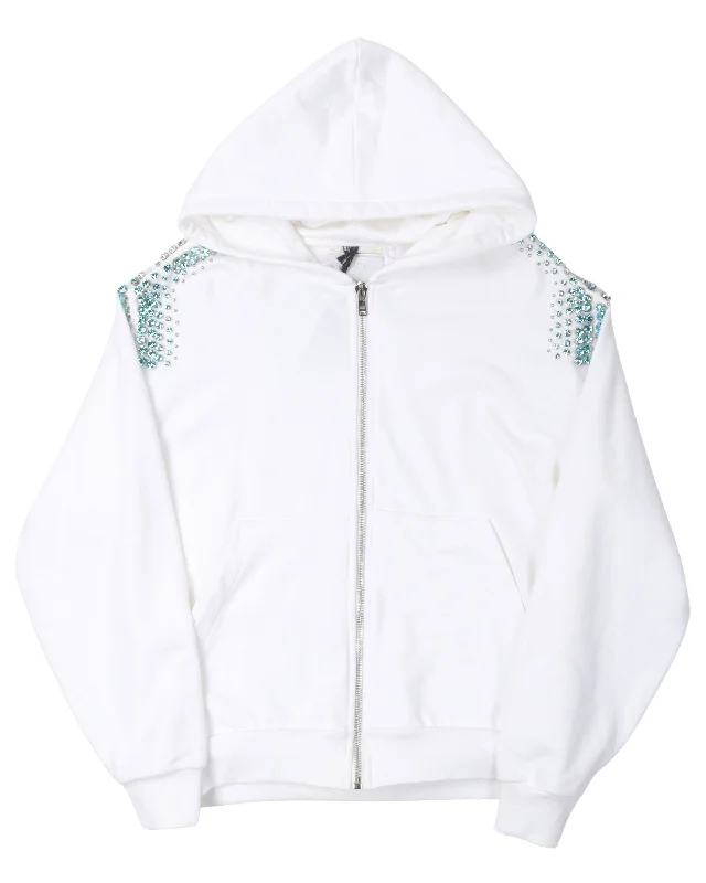 Runway Crystal Zip Up Hoodie Hoodie with Zipper Placket Modern Functional