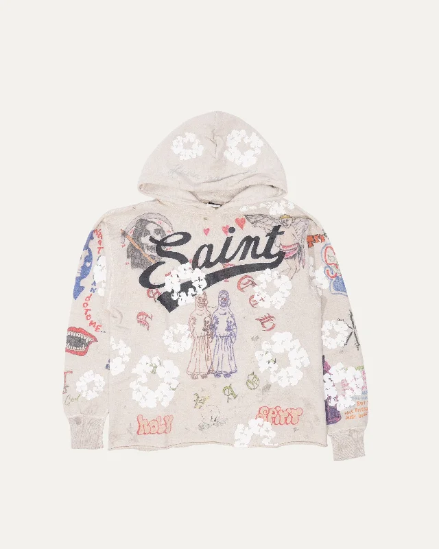 Denim Tears Graffiti Hoodie Hoodie with Hem Fringe Bohemian Relaxed