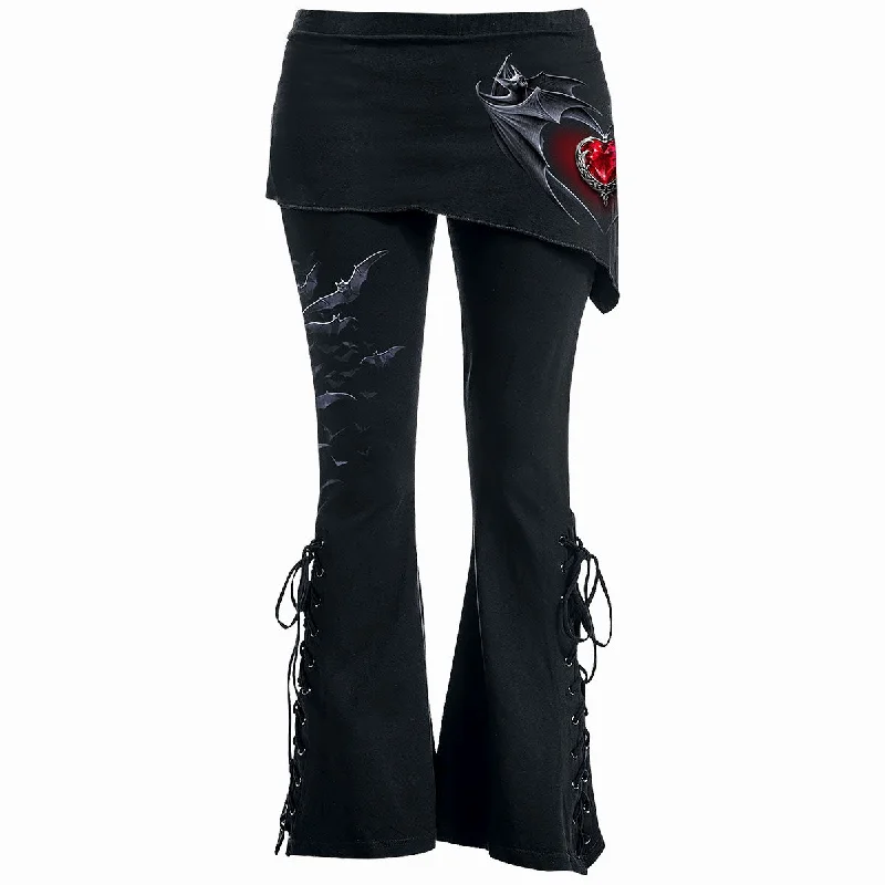 BAT'S HEART - 2in1 Boot-Cut Leggings with Micro Slant Skirt Chic Floral Print Leggings