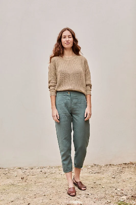 Faren sustainable linen trousers in aquamarine blue Trousers Denim Distressed