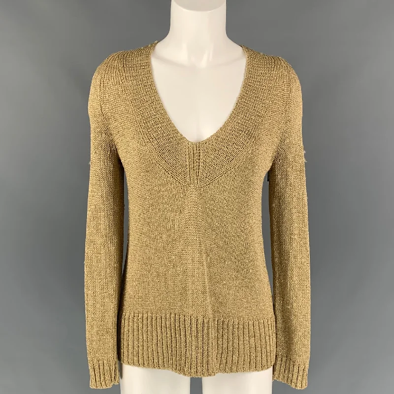 DIANE VON FURSTENBERG Size S Gold Acetate Blend Knitted Pullover Soft Wool Sweater
