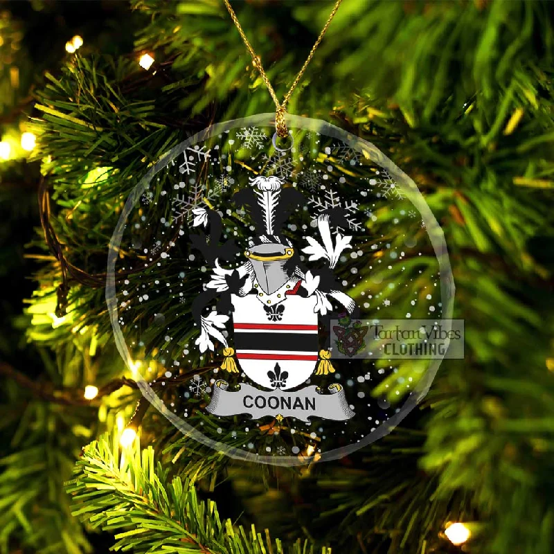 Coonan Irish Clan Christmas Glass Ornament with Coat of Arms Chenille Brocade Lace